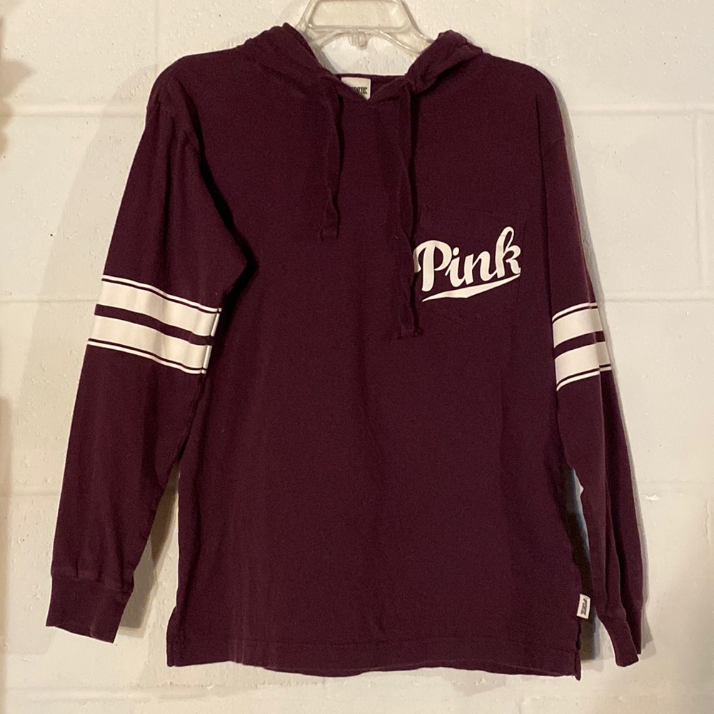 Pink long sleeve hooded t-shirt